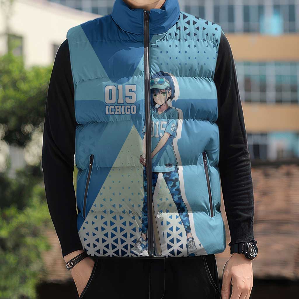 Ichigo Sleeveless Puffer Jacket Cool Blue Baseball Anime Style