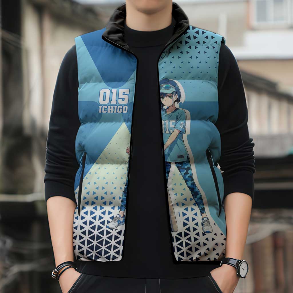 Ichigo Sleeveless Puffer Jacket Cool Blue Baseball Anime Style