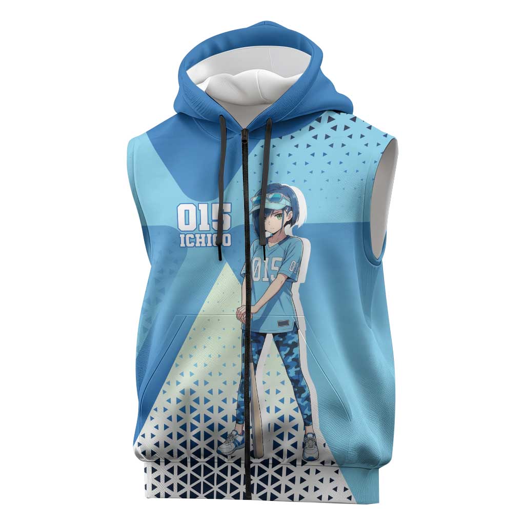 Ichigo Sleeveless Zip Hoodie Cool Blue Baseball Anime Style