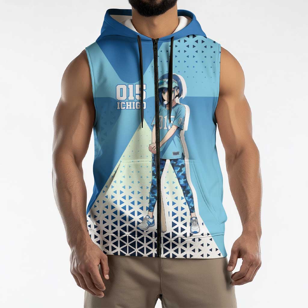 Ichigo Sleeveless Zip Hoodie Cool Blue Baseball Anime Style