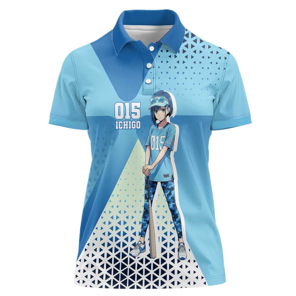 Ichigo Women Polo Shirt Cool Blue Baseball Anime Style