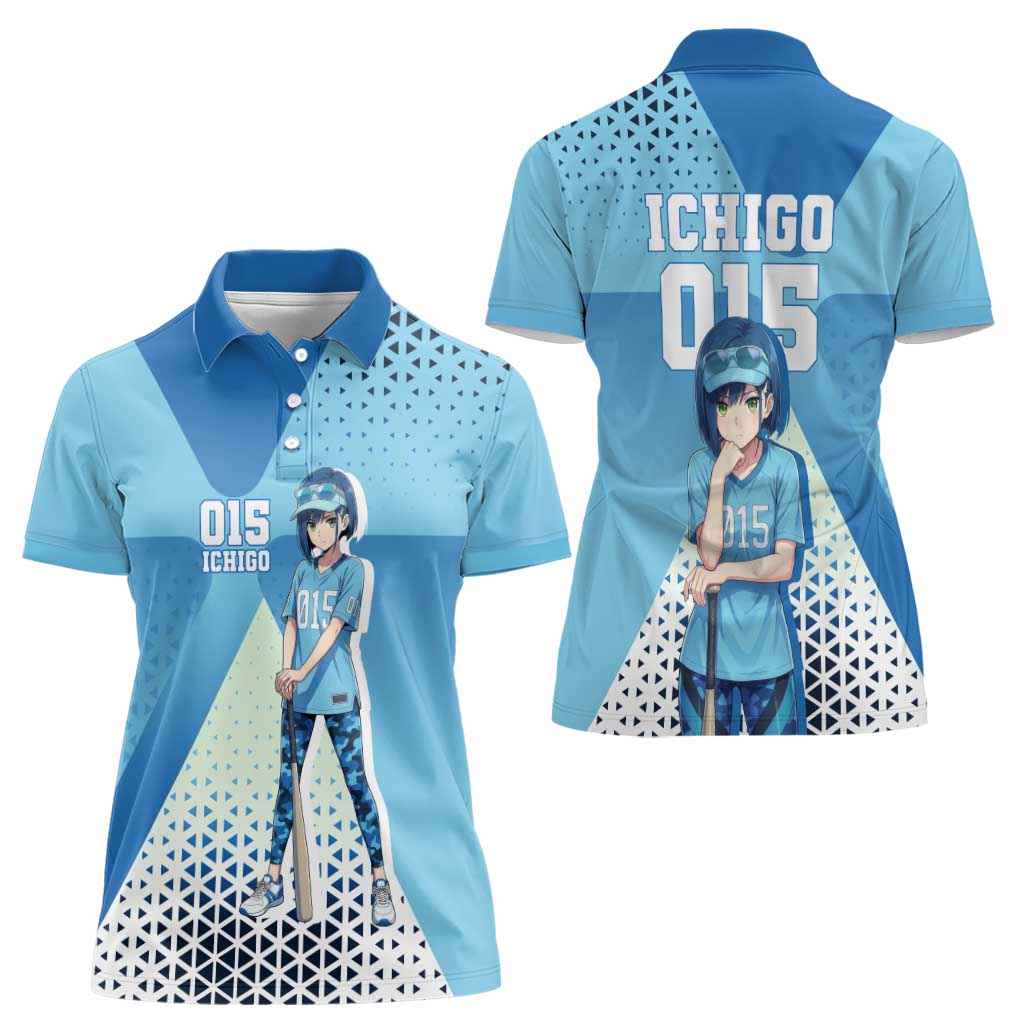 Ichigo Women Polo Shirt Cool Blue Baseball Anime Style