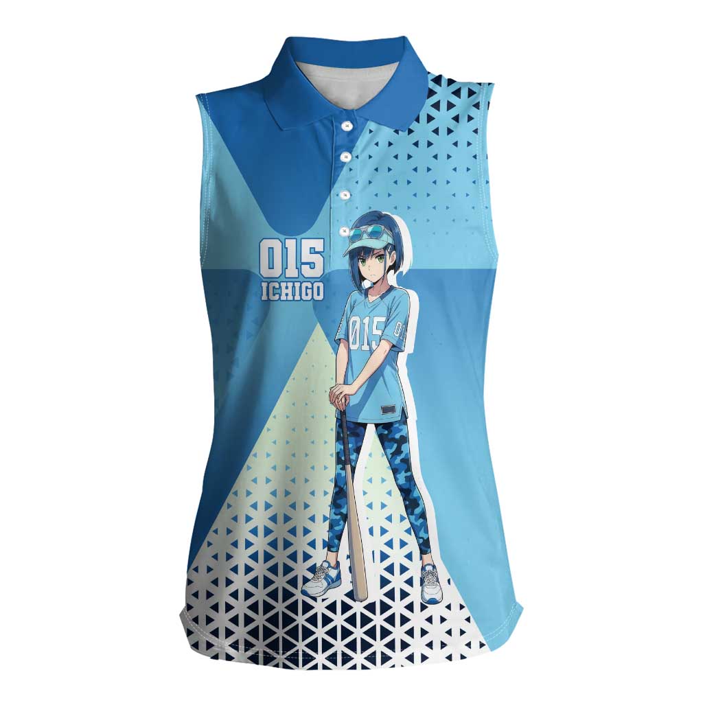 Ichigo Women Sleeveless Polo Shirt Cool Blue Baseball Anime Style