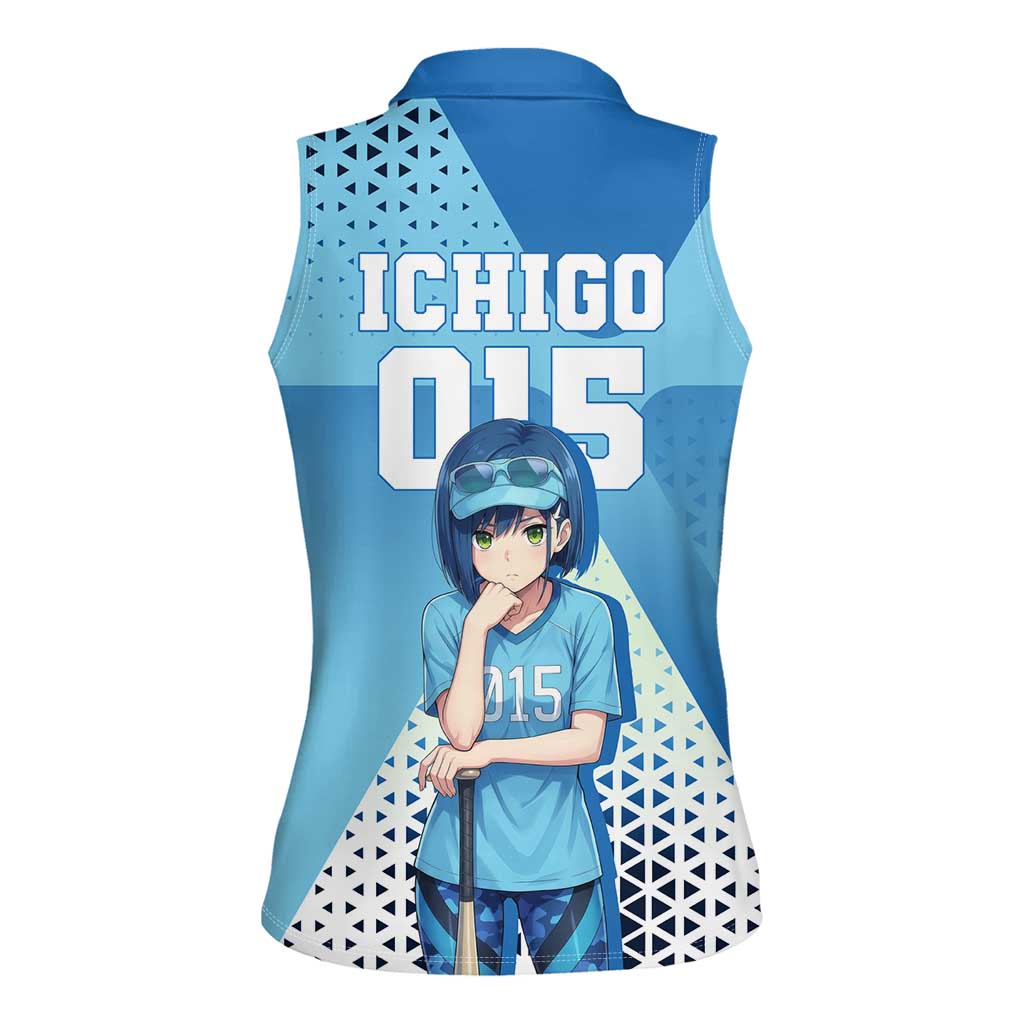 Ichigo Women Sleeveless Polo Shirt Cool Blue Baseball Anime Style