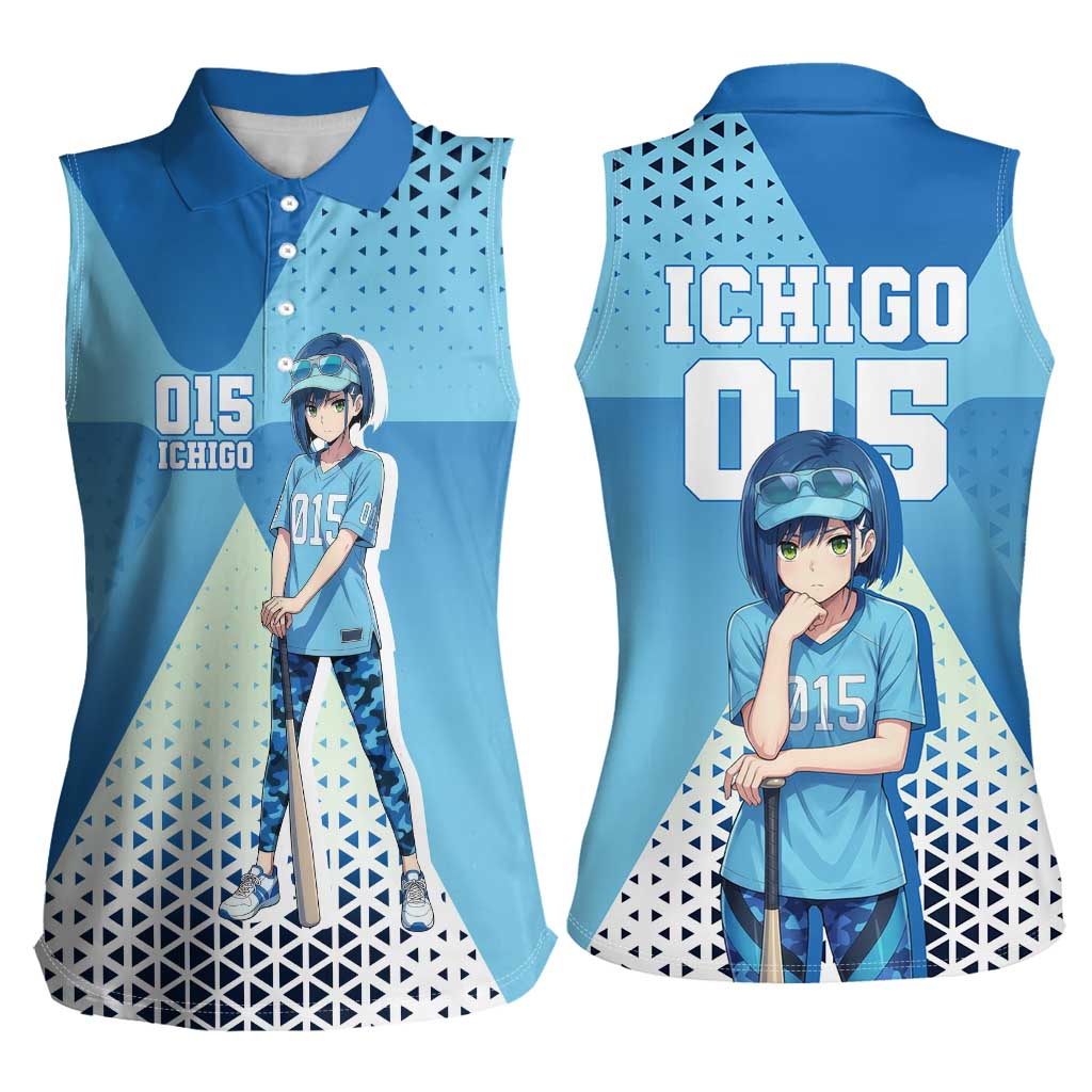 Ichigo Women Sleeveless Polo Shirt Cool Blue Baseball Anime Style