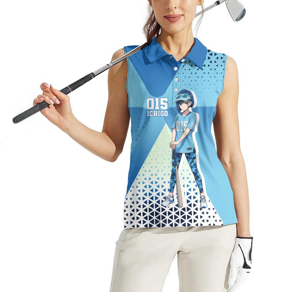 Ichigo Women Sleeveless Polo Shirt Cool Blue Baseball Anime Style