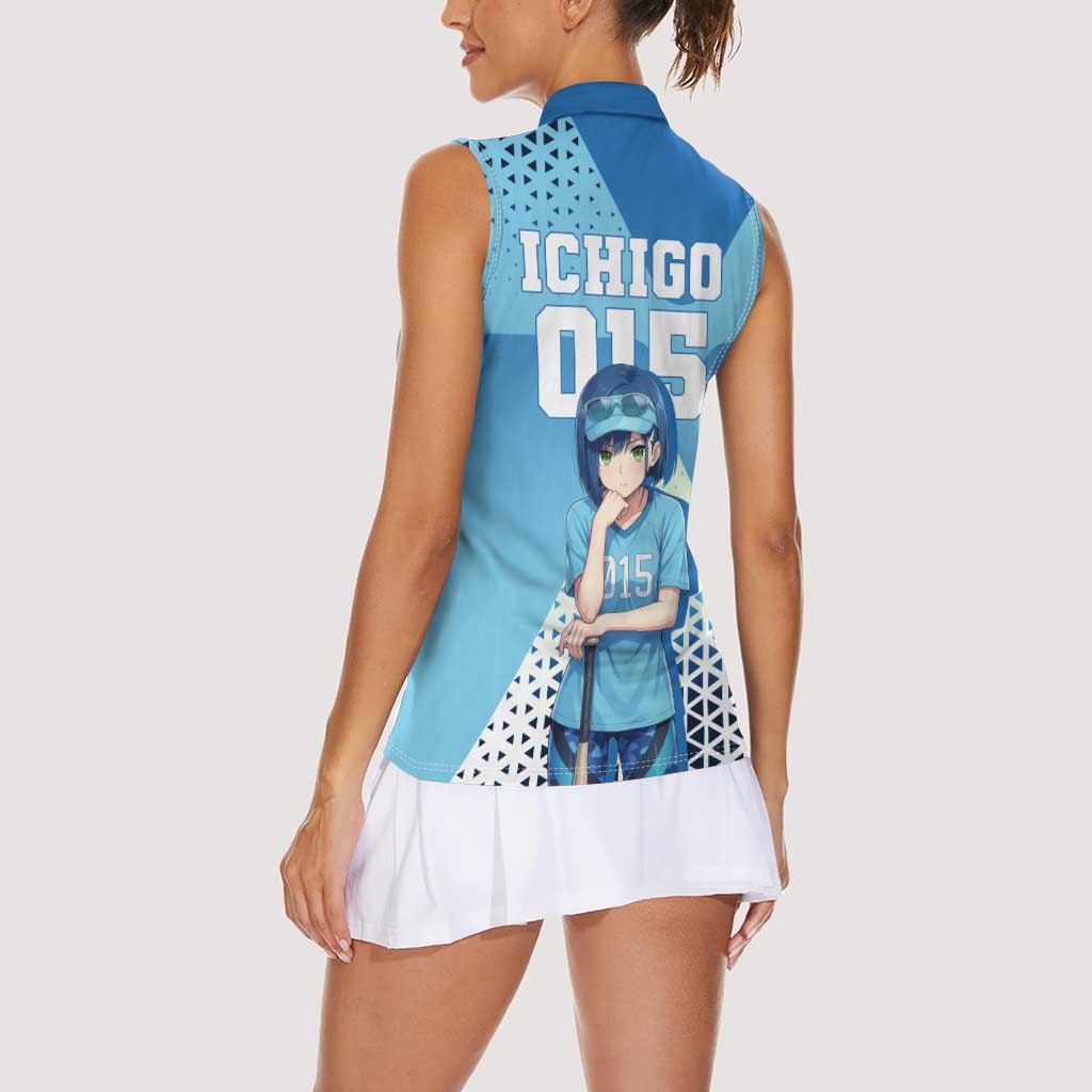 Ichigo Women Sleeveless Polo Shirt Cool Blue Baseball Anime Style