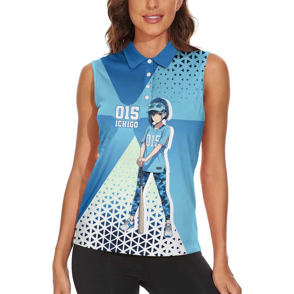 Ichigo Women Sleeveless Polo Shirt Cool Blue Baseball Anime Style