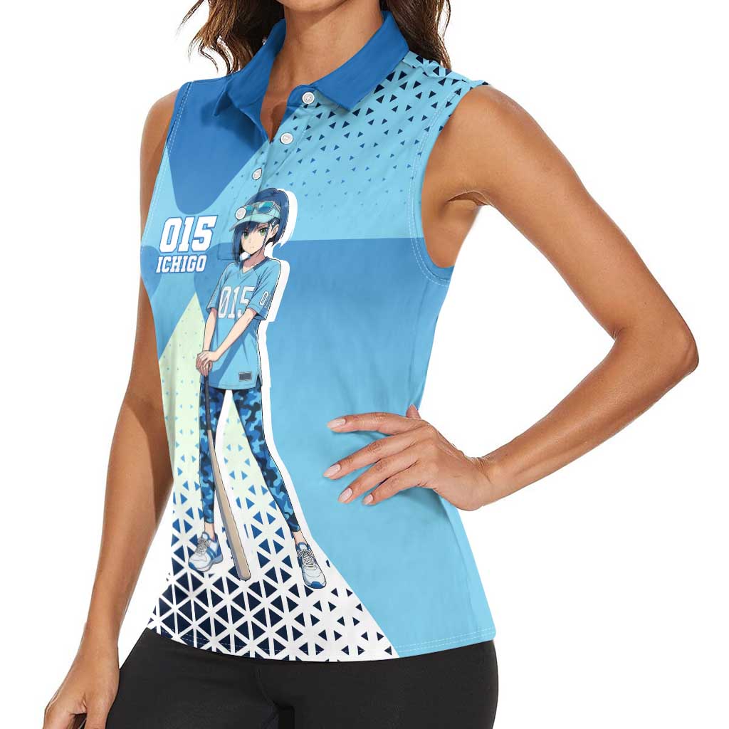 Ichigo Women Sleeveless Polo Shirt Cool Blue Baseball Anime Style