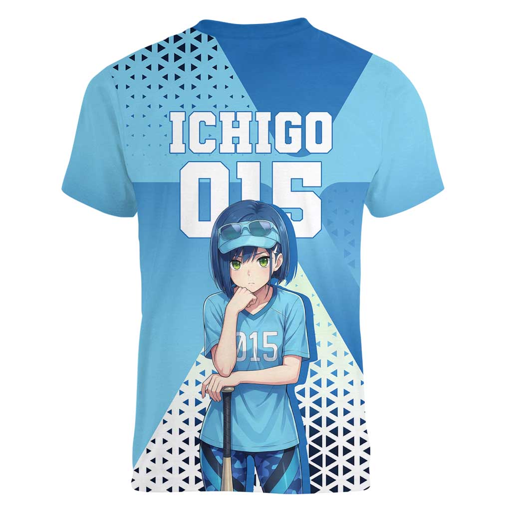 Ichigo Women V-Neck T-Shirt Cool Blue Baseball Anime Style