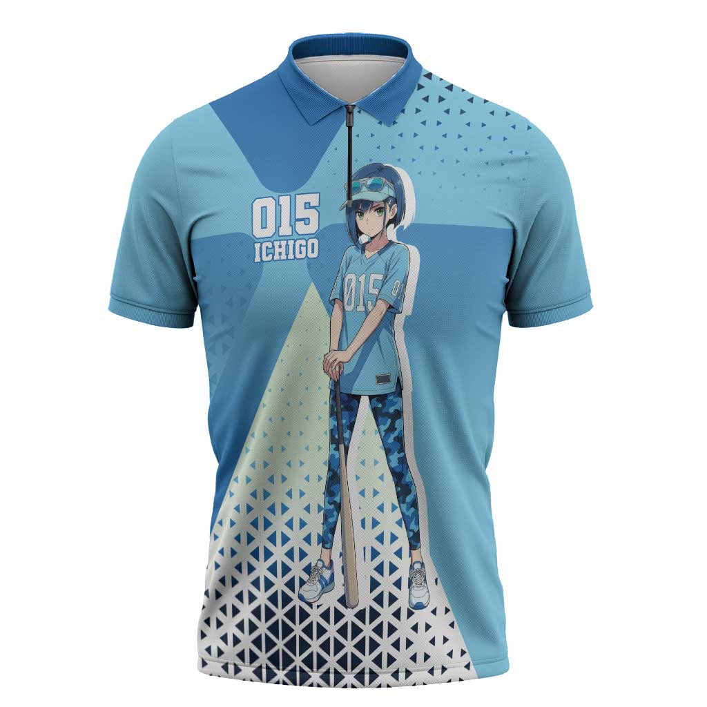 Ichigo Zipper Polo Shirt Cool Blue Baseball Anime Style