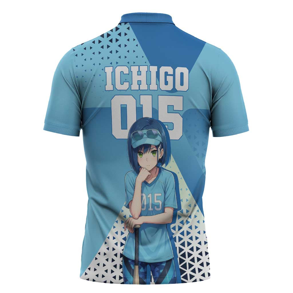Ichigo Zipper Polo Shirt Cool Blue Baseball Anime Style