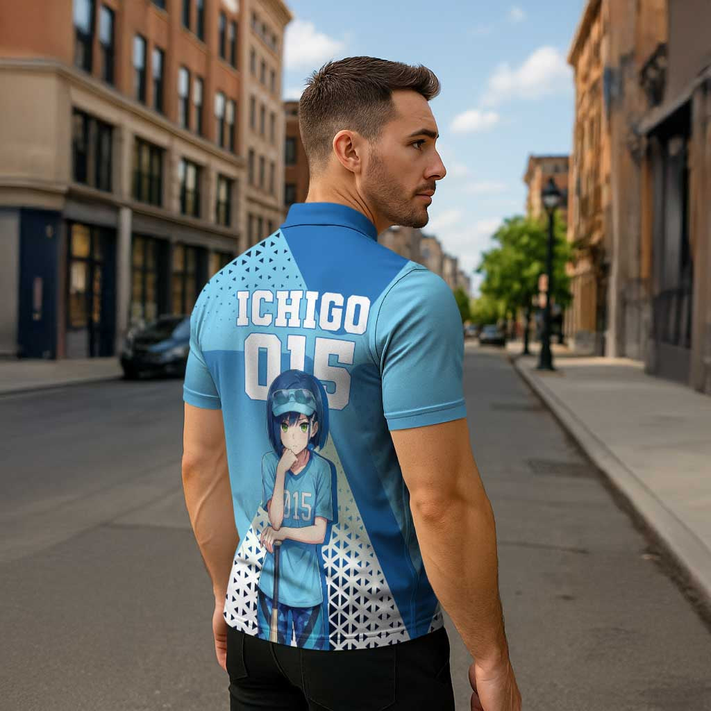 Ichigo Zipper Polo Shirt Cool Blue Baseball Anime Style