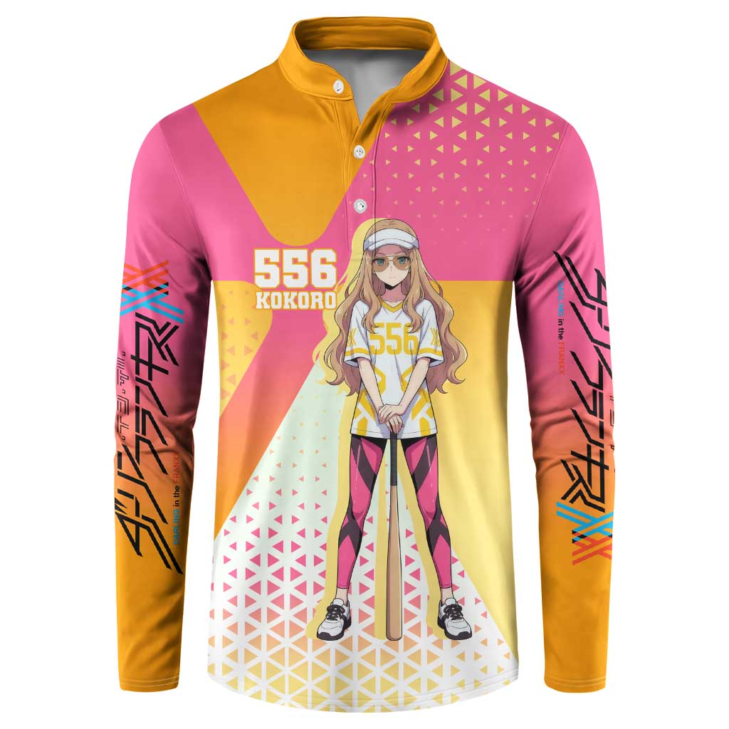 Kokoro Button Sweatshirt Sunset Gradient Baseball Anime Style