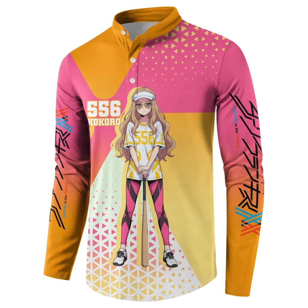 Kokoro Button Sweatshirt Sunset Gradient Baseball Anime Style