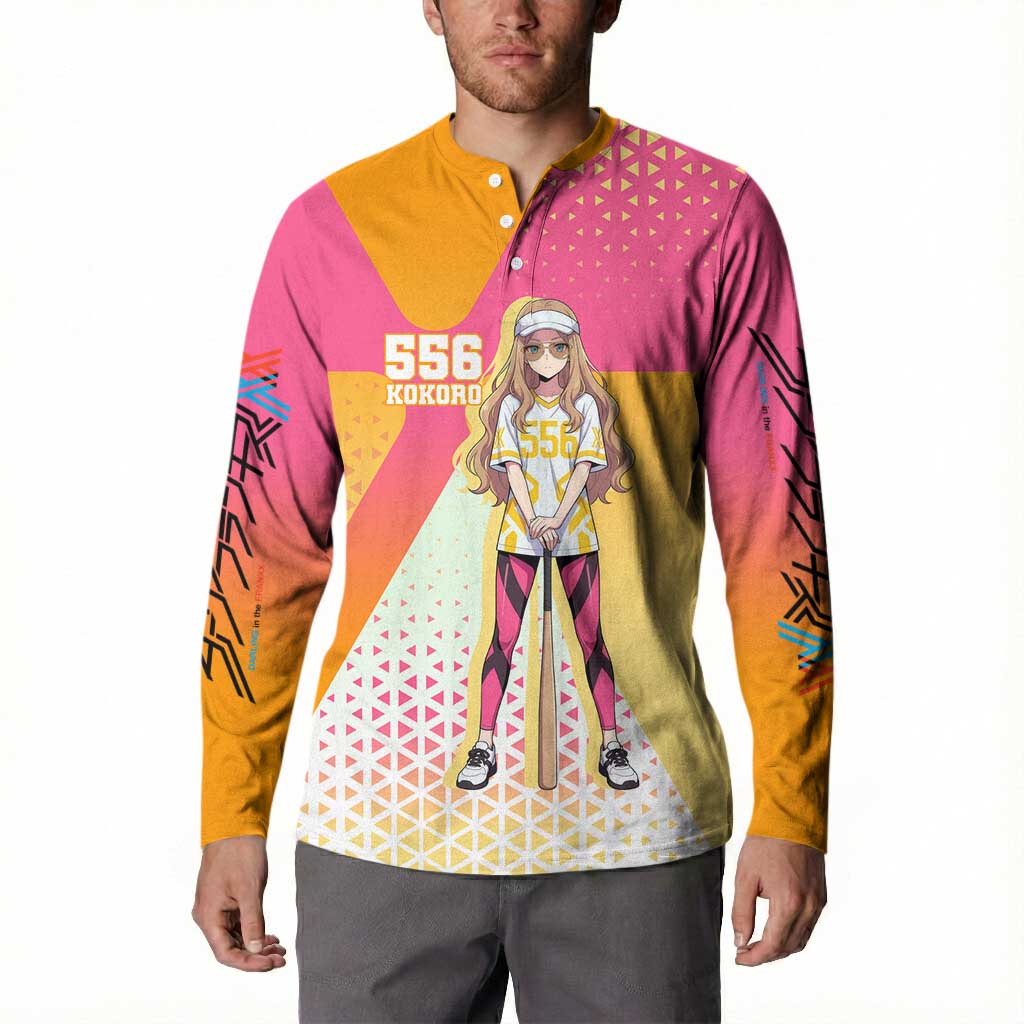Kokoro Button Sweatshirt Sunset Gradient Baseball Anime Style