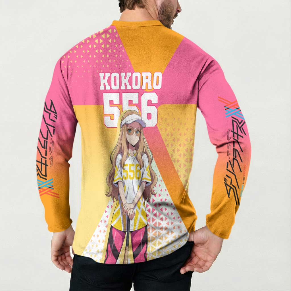 Kokoro Button Sweatshirt Sunset Gradient Baseball Anime Style