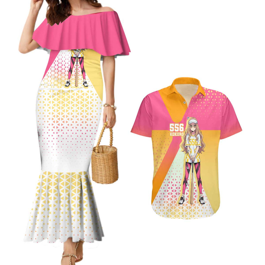 Kokoro Couples Matching Mermaid Dress and Hawaiian Shirt Sunset Gradient Baseball Anime Style