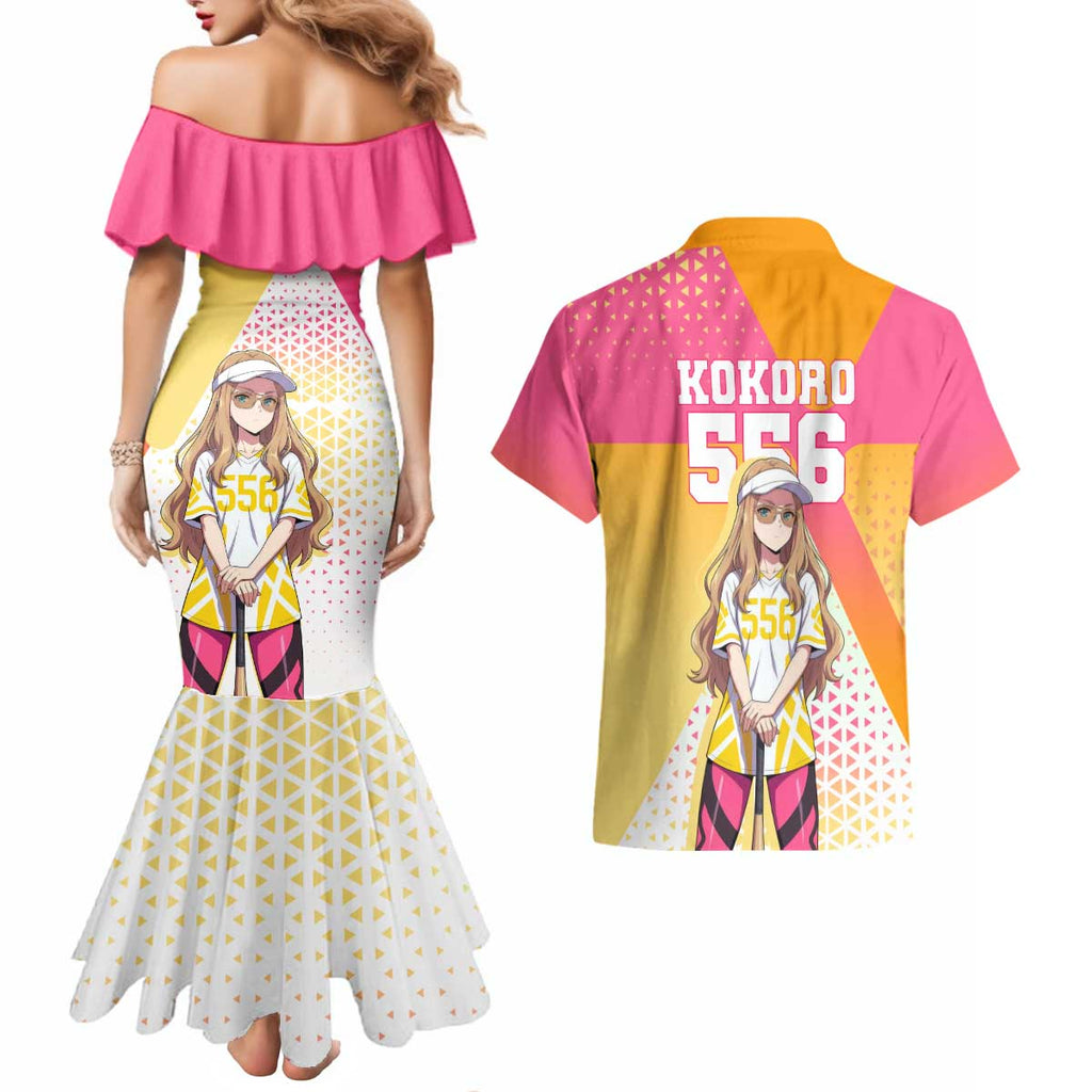 Kokoro Couples Matching Mermaid Dress and Hawaiian Shirt Sunset Gradient Baseball Anime Style