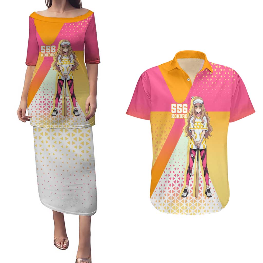 Kokoro Couples Matching Puletasi and Hawaiian Shirt Sunset Gradient Baseball Anime Style