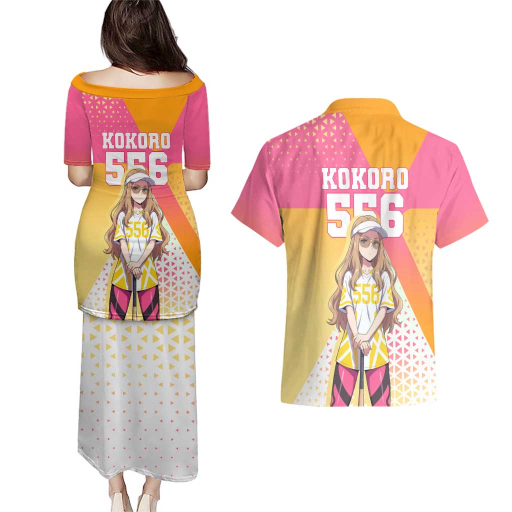 Kokoro Couples Matching Puletasi and Hawaiian Shirt Sunset Gradient Baseball Anime Style