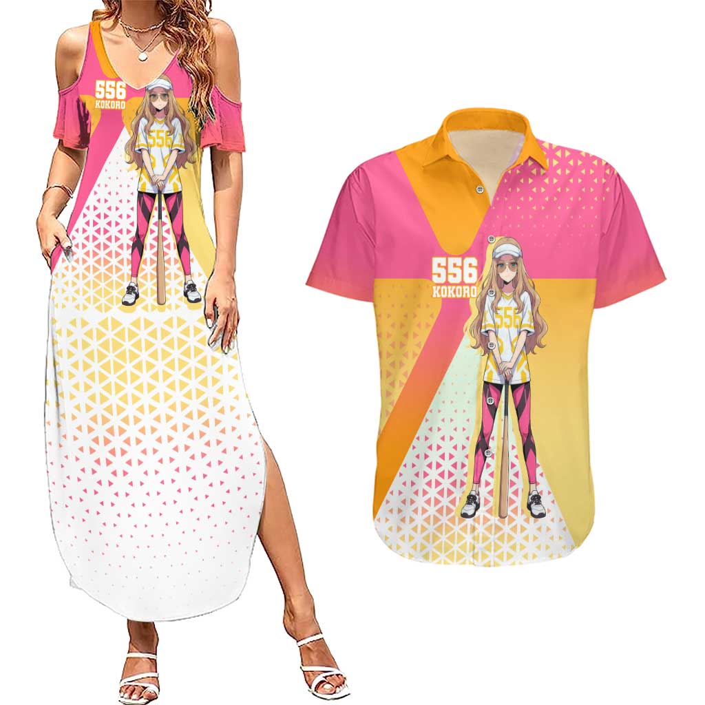 Kokoro Couples Matching Summer Maxi Dress and Hawaiian Shirt Sunset Gradient Baseball Anime Style