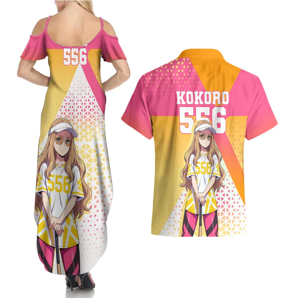 Kokoro Couples Matching Summer Maxi Dress and Hawaiian Shirt Sunset Gradient Baseball Anime Style
