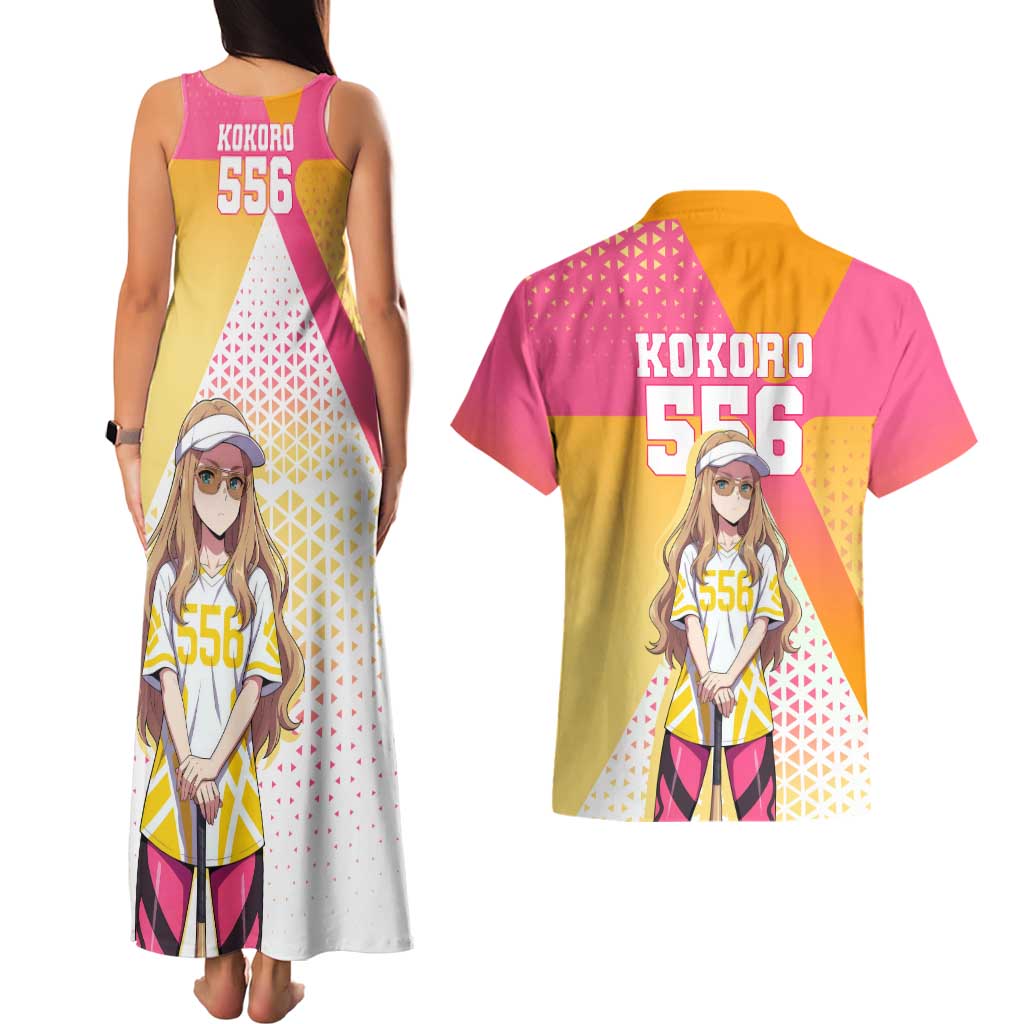 Kokoro Couples Matching Tank Maxi Dress and Hawaiian Shirt Sunset Gradient Baseball Anime Style