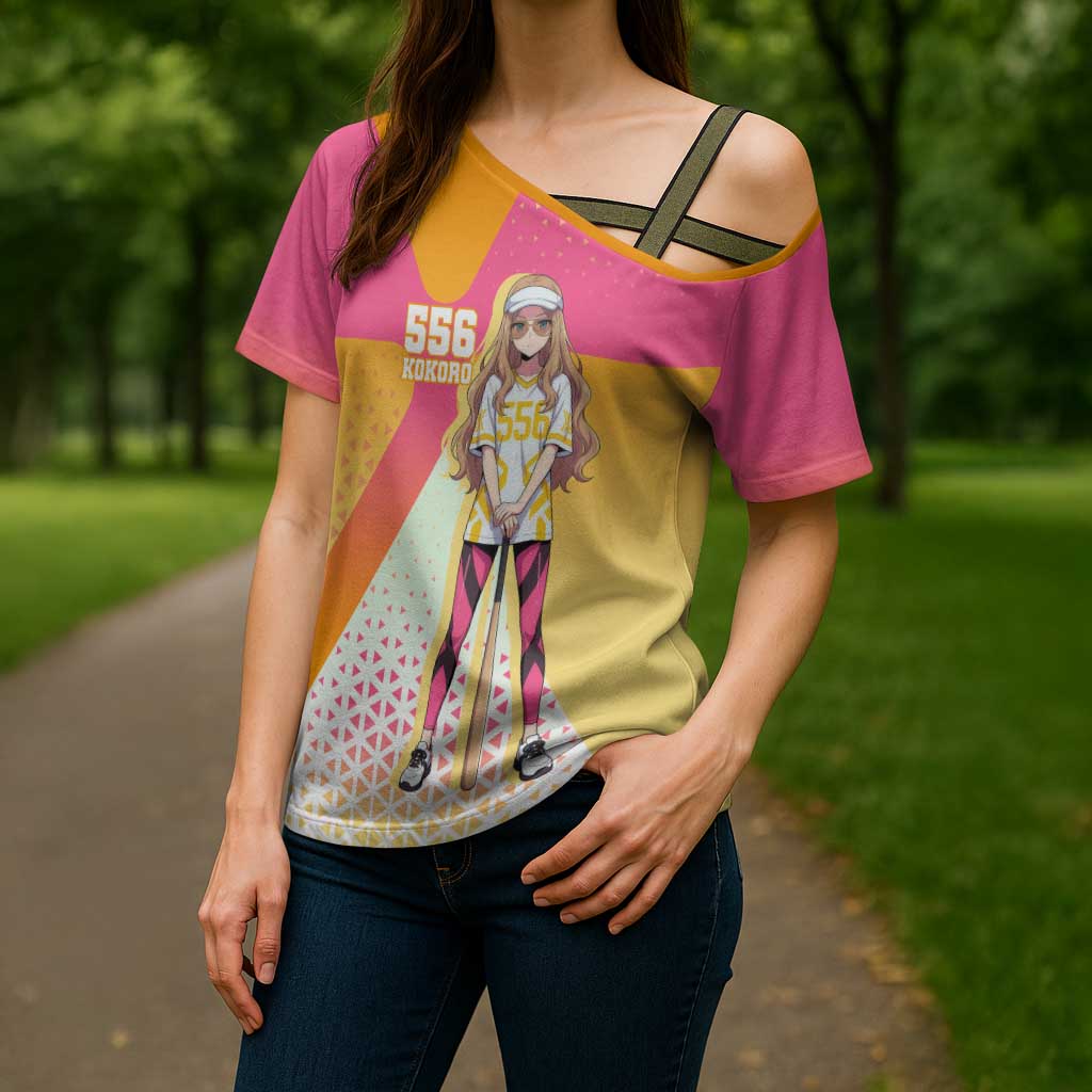 Kokoro Cross Shoulder Shirt Sunset Gradient Baseball Anime Style