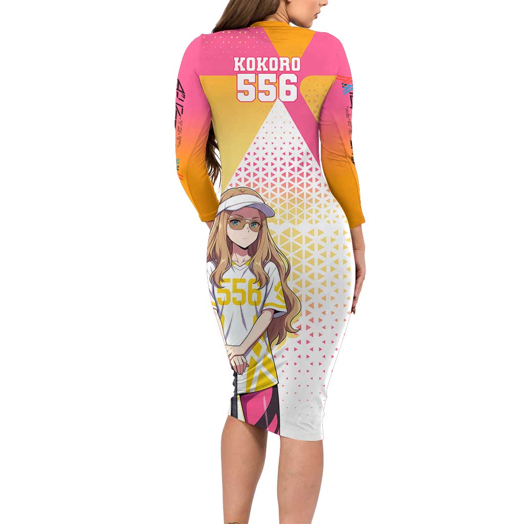 Kokoro Family Matching Long Sleeve Bodycon Dress and Hawaiian Shirt Sunset Gradient Baseball Anime Style