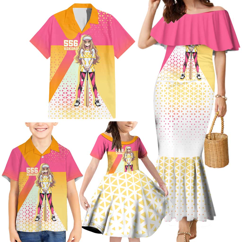 Kokoro Family Matching Mermaid Dress and Hawaiian Shirt Sunset Gradient Baseball Anime Style