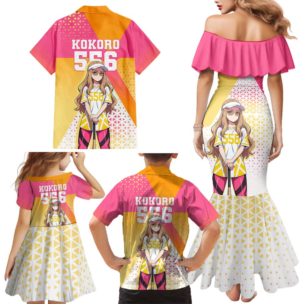 Kokoro Family Matching Mermaid Dress and Hawaiian Shirt Sunset Gradient Baseball Anime Style