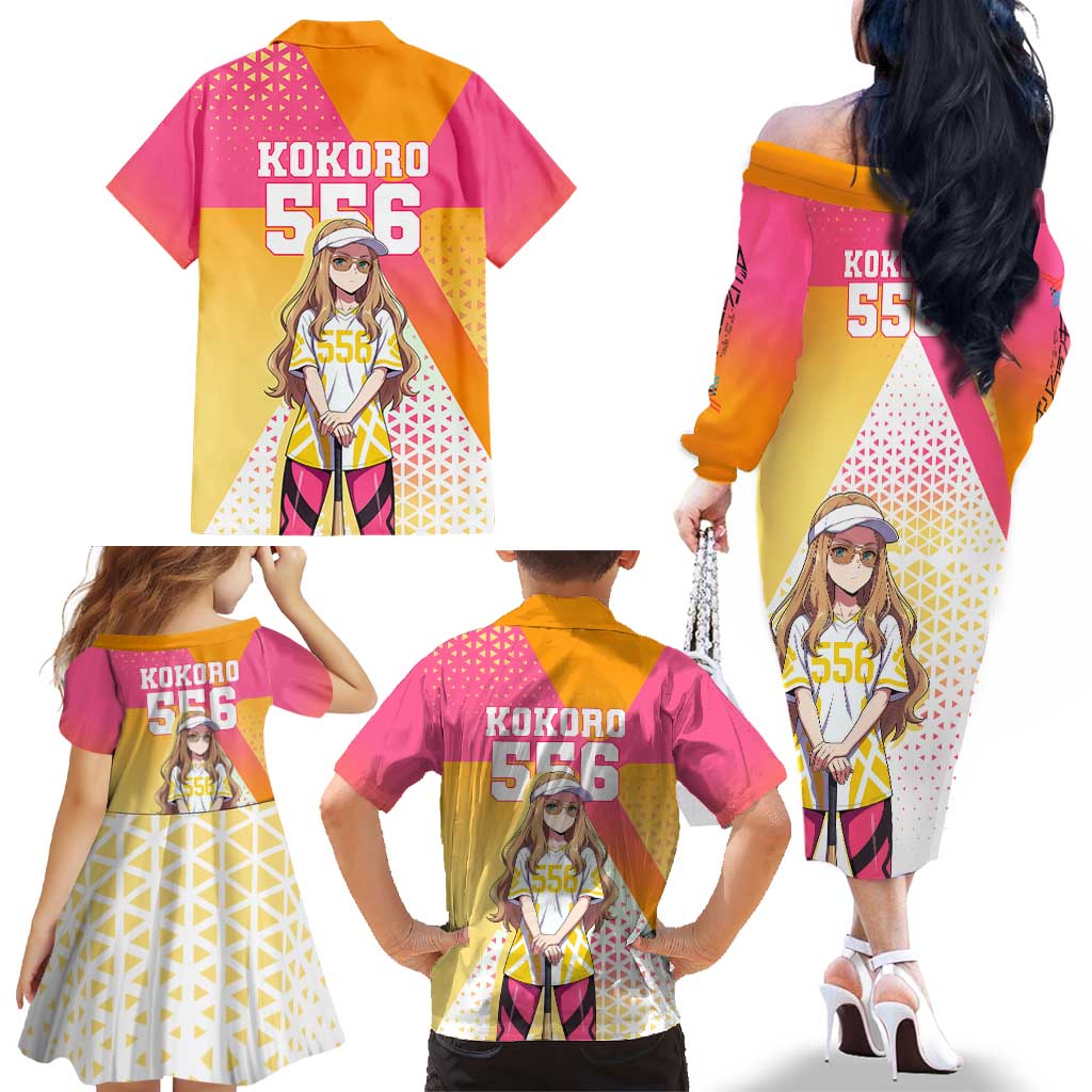 Kokoro Family Matching Off The Shoulder Long Sleeve Dress and Hawaiian Shirt Sunset Gradient Baseball Anime Style