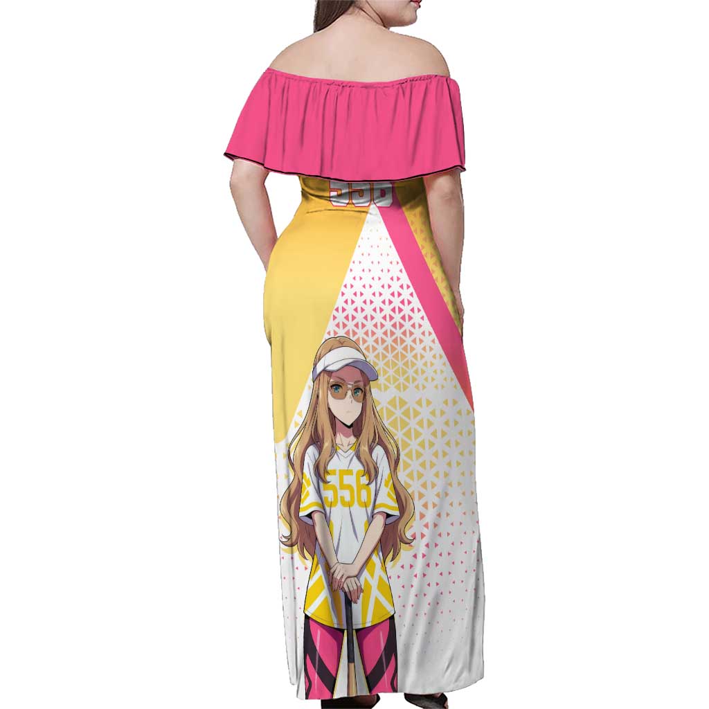 Kokoro Family Matching Off Shoulder Maxi Dress and Hawaiian Shirt Sunset Gradient Baseball Anime Style