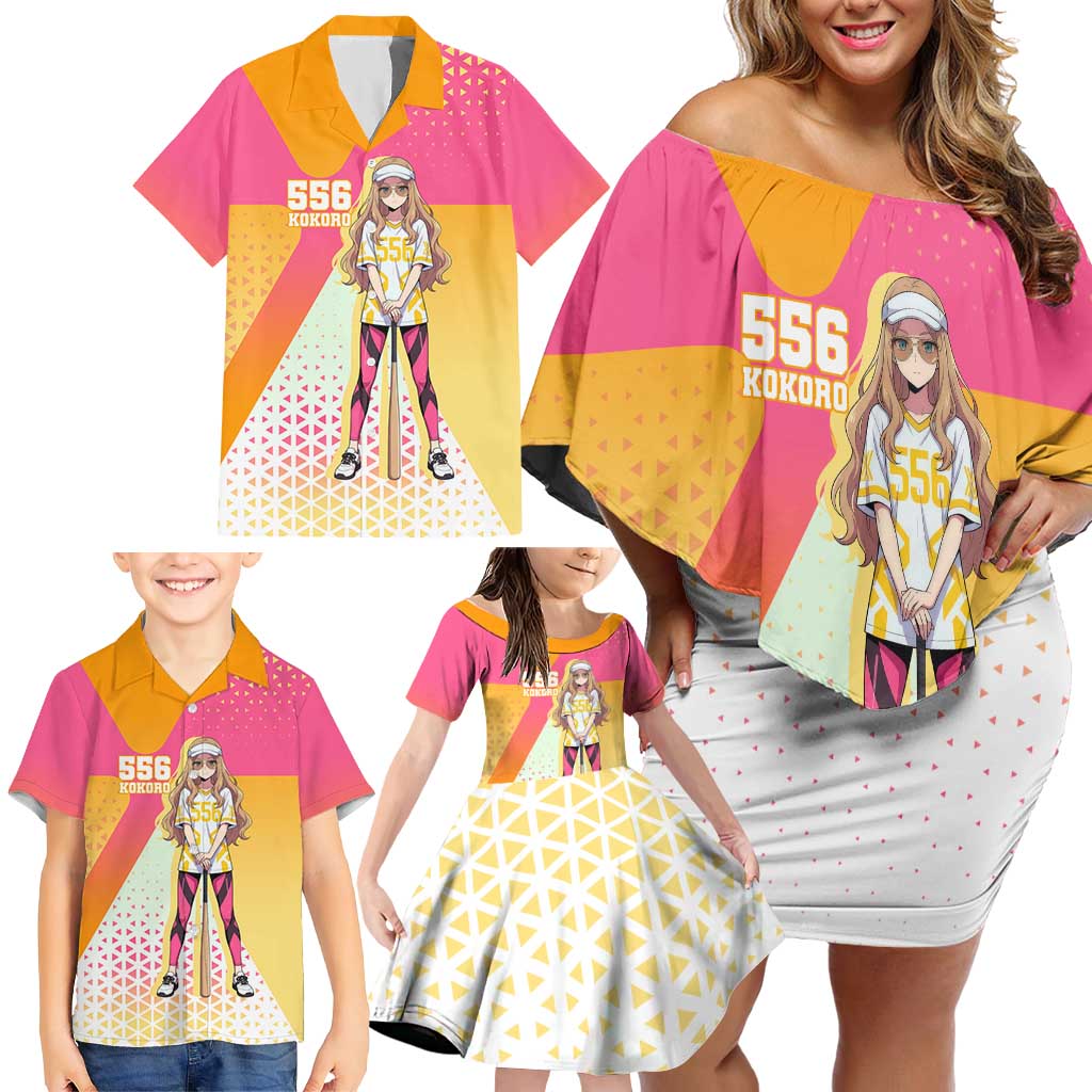 Kokoro Family Matching Off Shoulder Short Dress and Hawaiian Shirt Sunset Gradient Baseball Anime Style