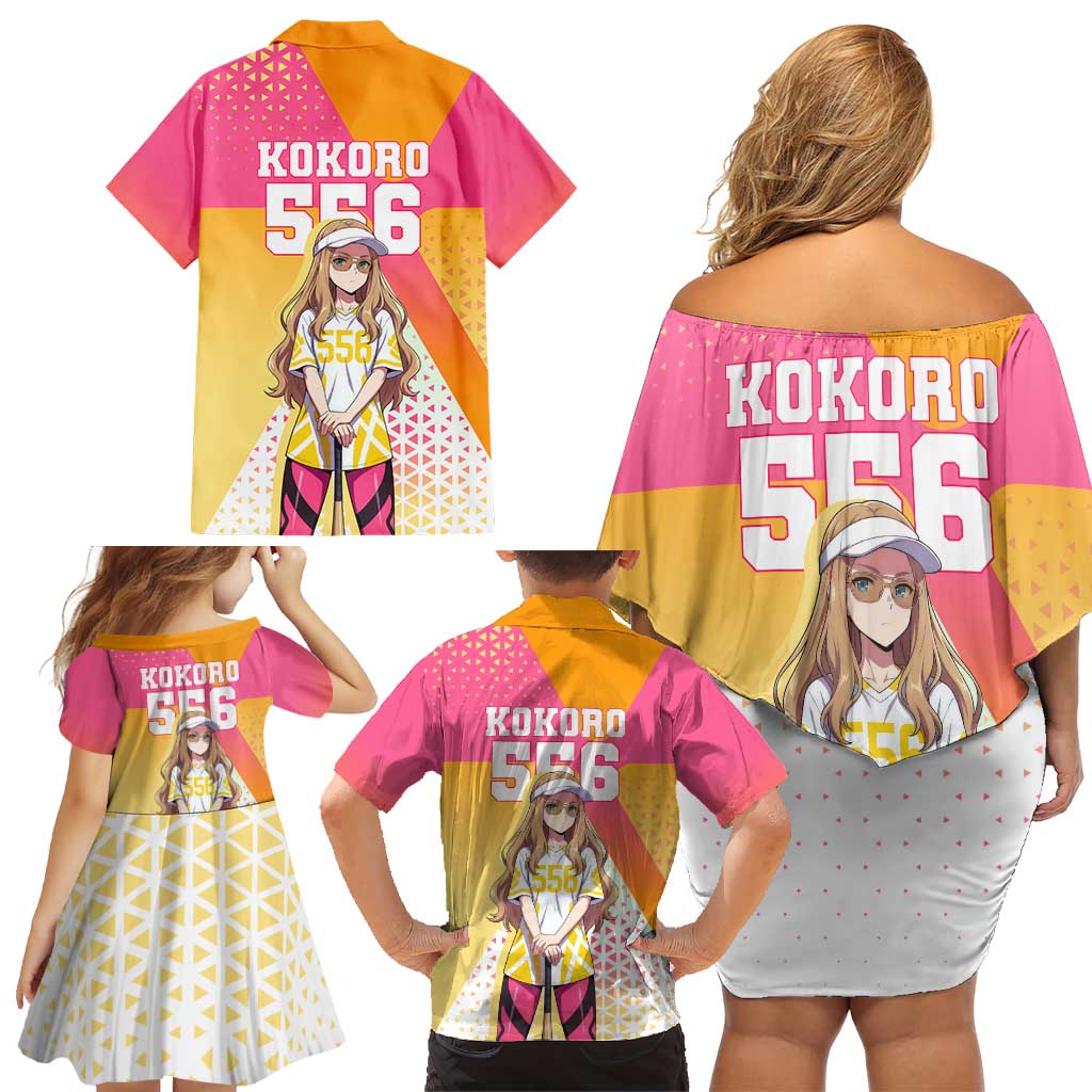 Kokoro Family Matching Off Shoulder Short Dress and Hawaiian Shirt Sunset Gradient Baseball Anime Style