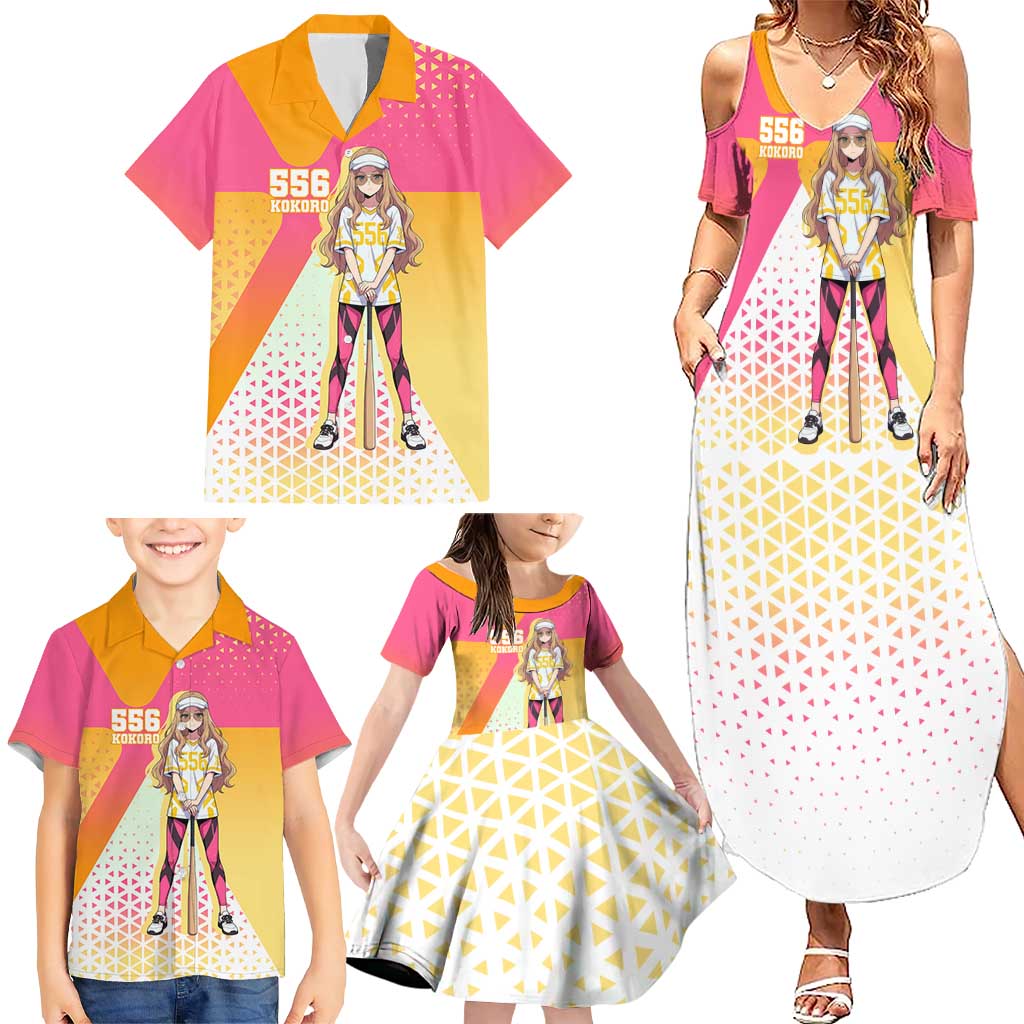 Kokoro Family Matching Summer Maxi Dress and Hawaiian Shirt Sunset Gradient Baseball Anime Style