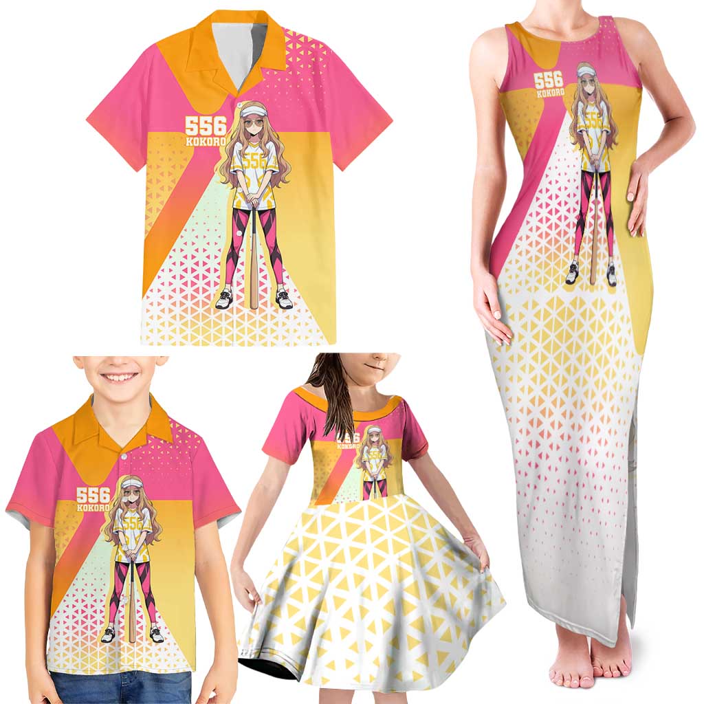 Kokoro Family Matching Tank Maxi Dress and Hawaiian Shirt Sunset Gradient Baseball Anime Style