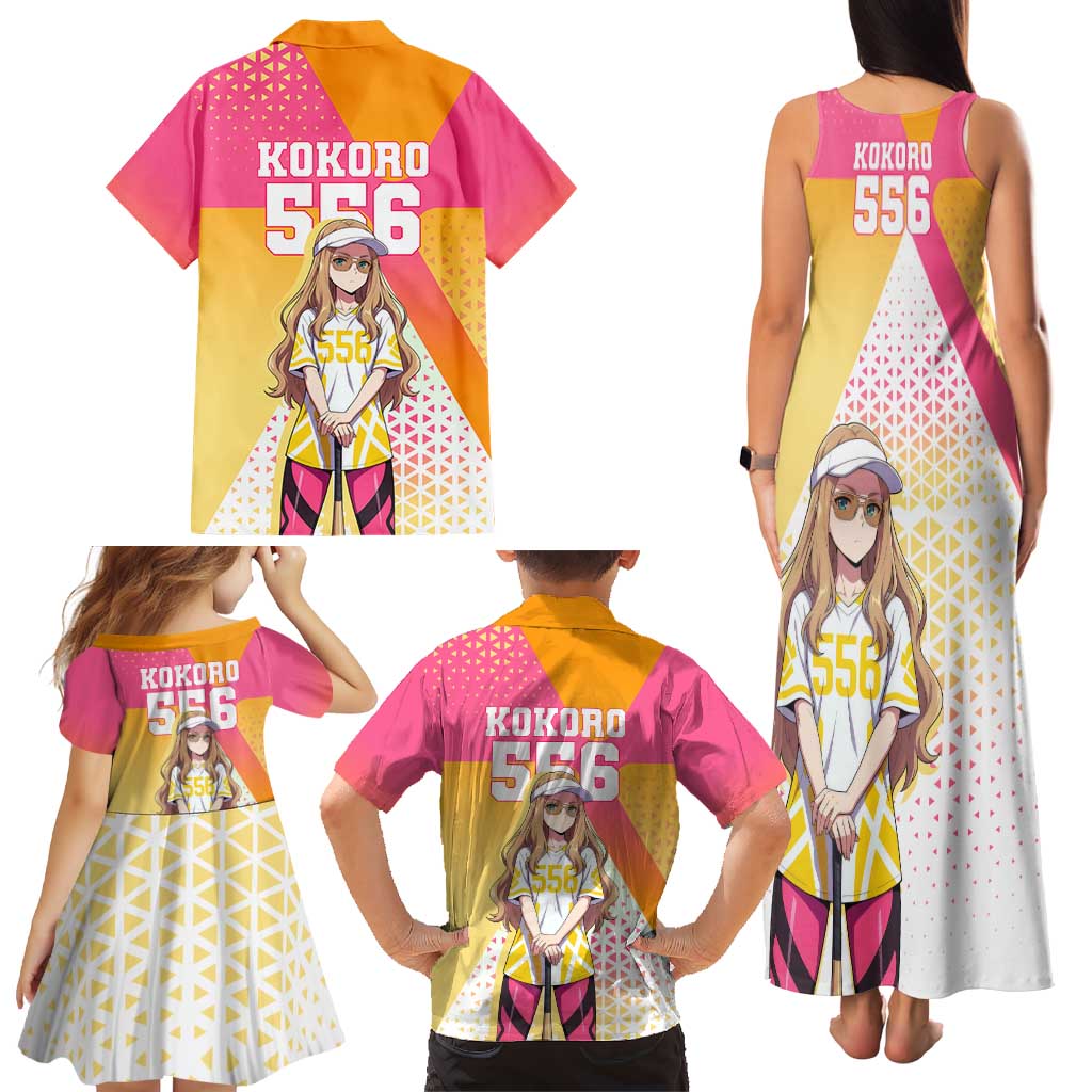 Kokoro Family Matching Tank Maxi Dress and Hawaiian Shirt Sunset Gradient Baseball Anime Style