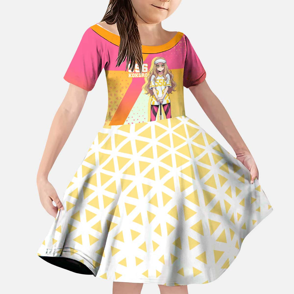 Kokoro Kid Short Sleeve Dress Sunset Gradient Baseball Anime Style