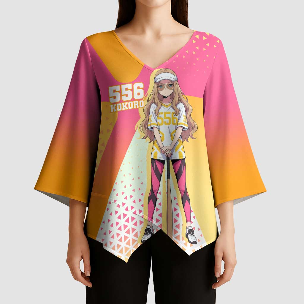 Kokoro Kimono Sleeve Blouse Sunset Gradient Baseball Anime Style