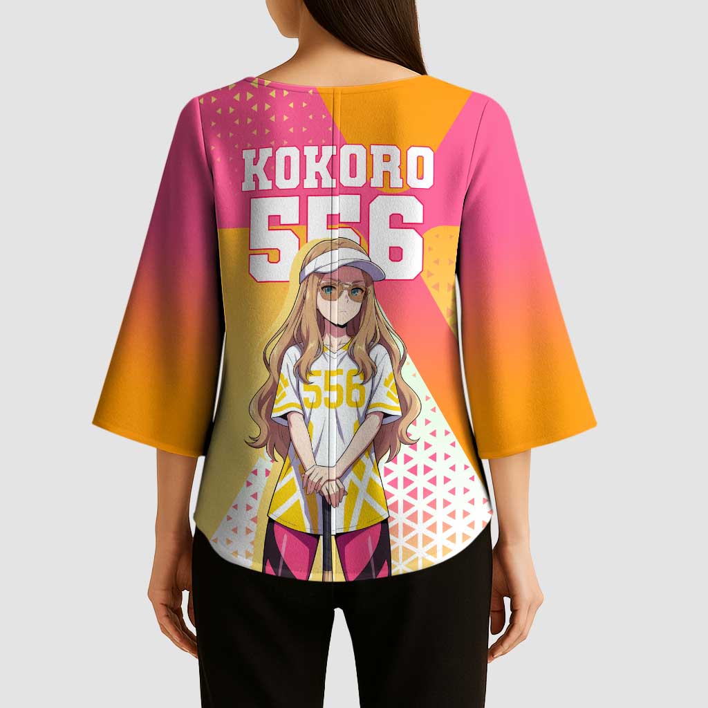 Kokoro Kimono Sleeve Blouse Sunset Gradient Baseball Anime Style