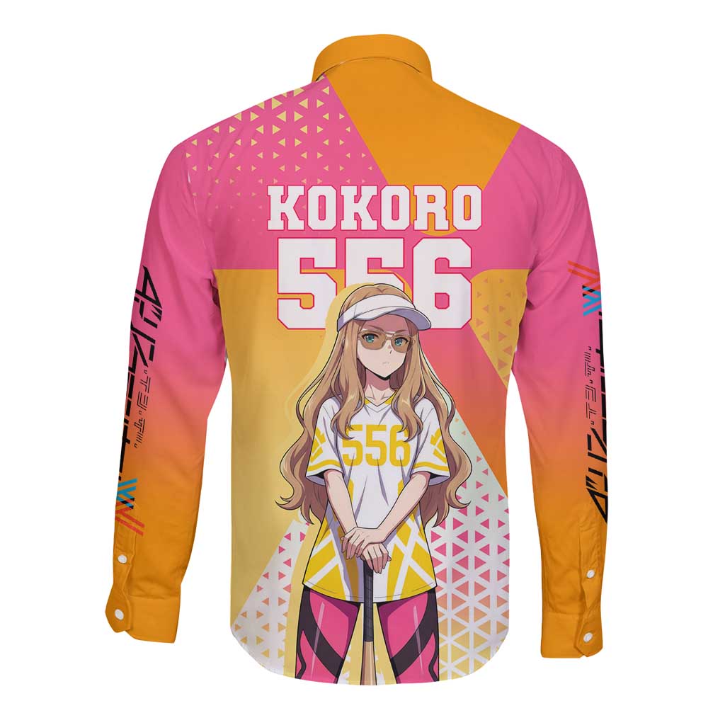 Kokoro Long Sleeve Button Shirt Sunset Gradient Baseball Anime Style