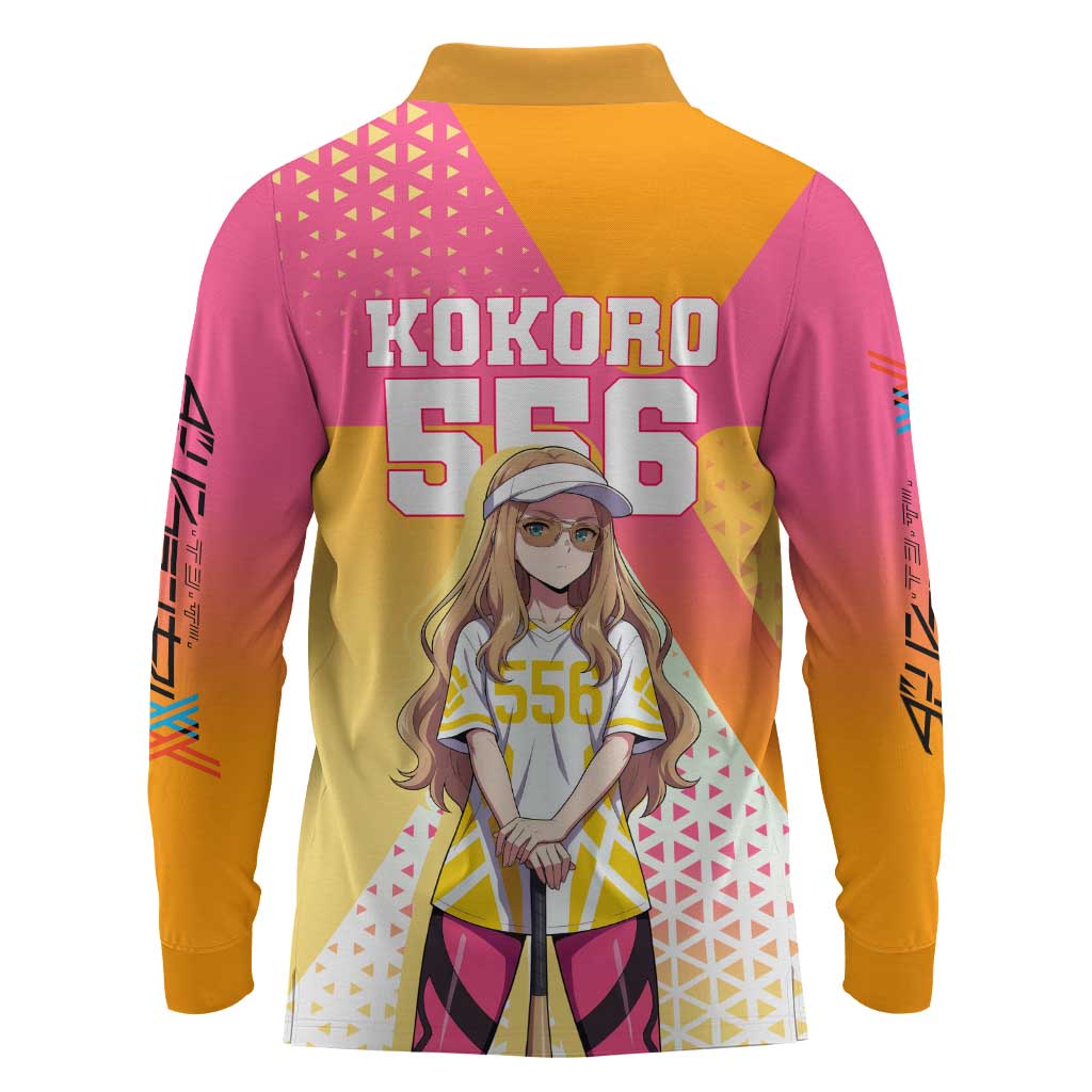 Kokoro Long Sleeve Polo Shirt Sunset Gradient Baseball Anime Style