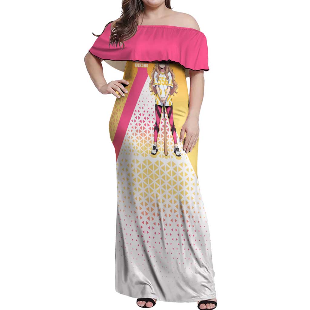 Kokoro Off Shoulder Maxi Dress Sunset Gradient Baseball Anime Style