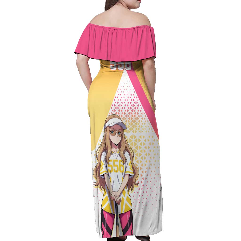 Kokoro Off Shoulder Maxi Dress Sunset Gradient Baseball Anime Style