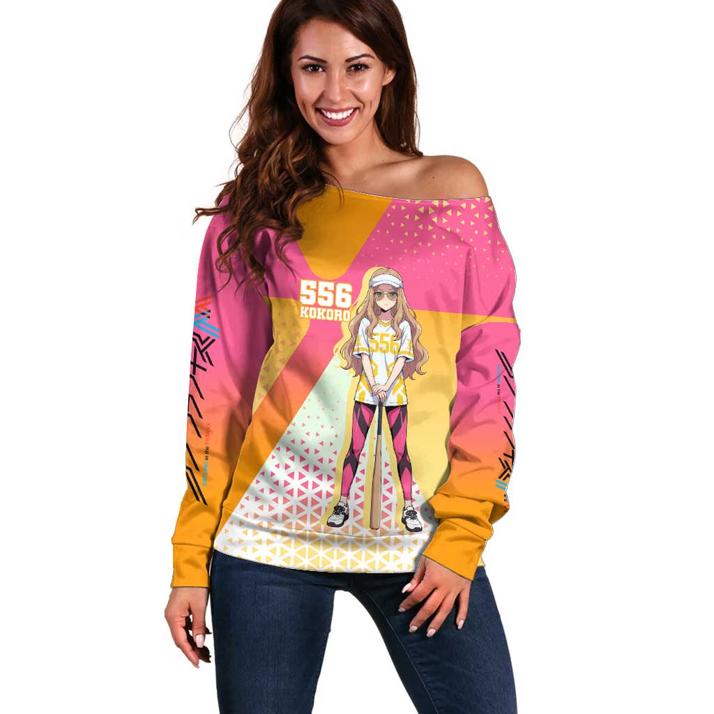 Kokoro Off Shoulder Sweater Sunset Gradient Baseball Anime Style