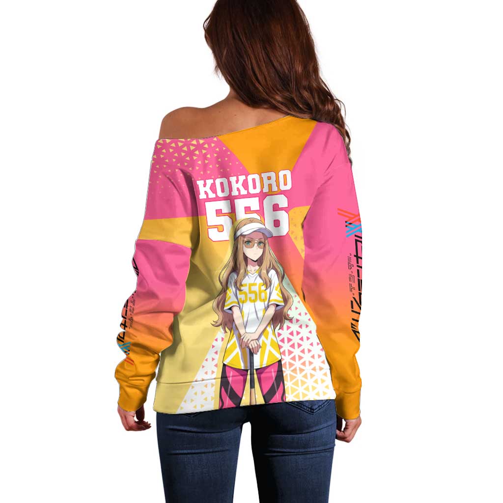 Kokoro Off Shoulder Sweater Sunset Gradient Baseball Anime Style