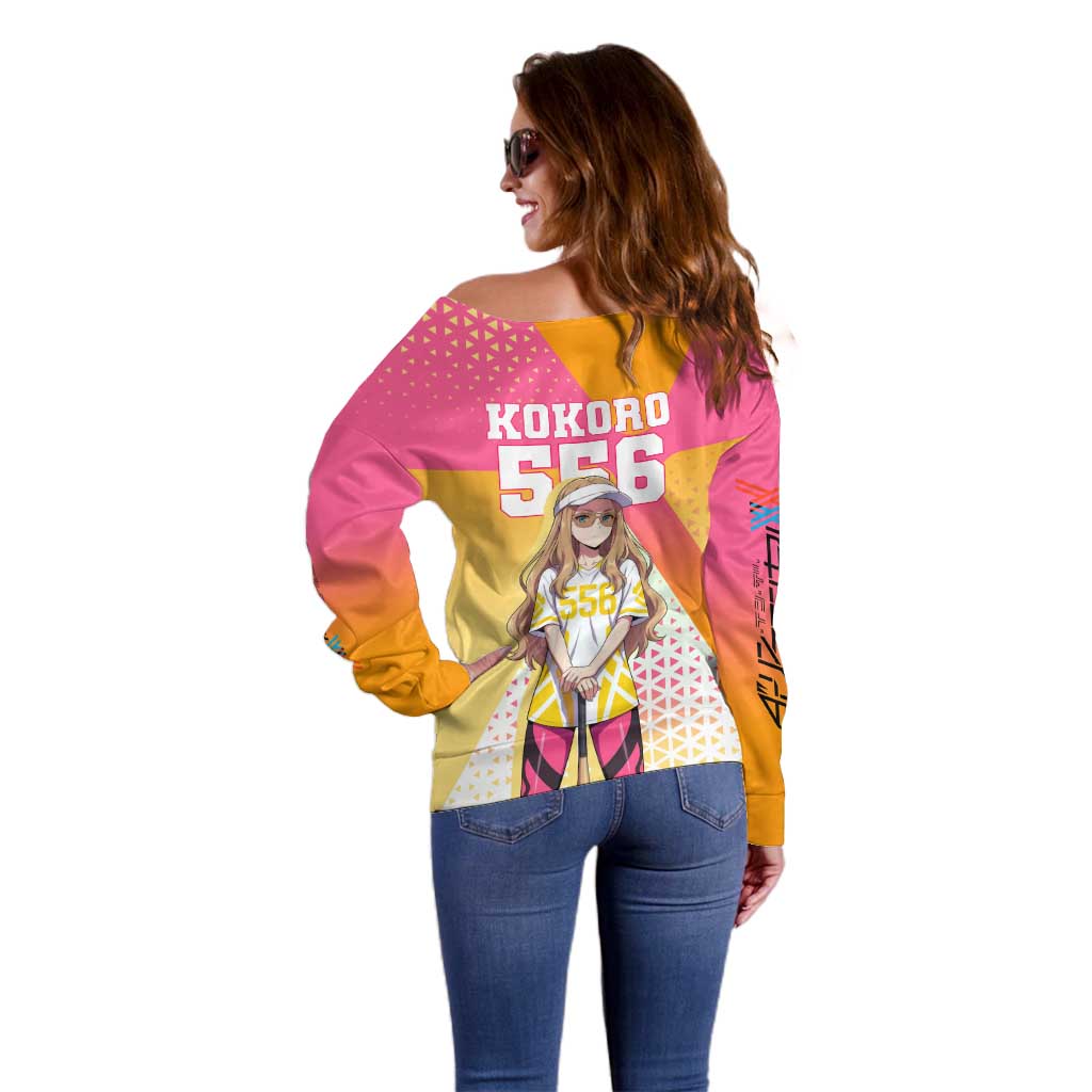Kokoro Off Shoulder Sweater Sunset Gradient Baseball Anime Style