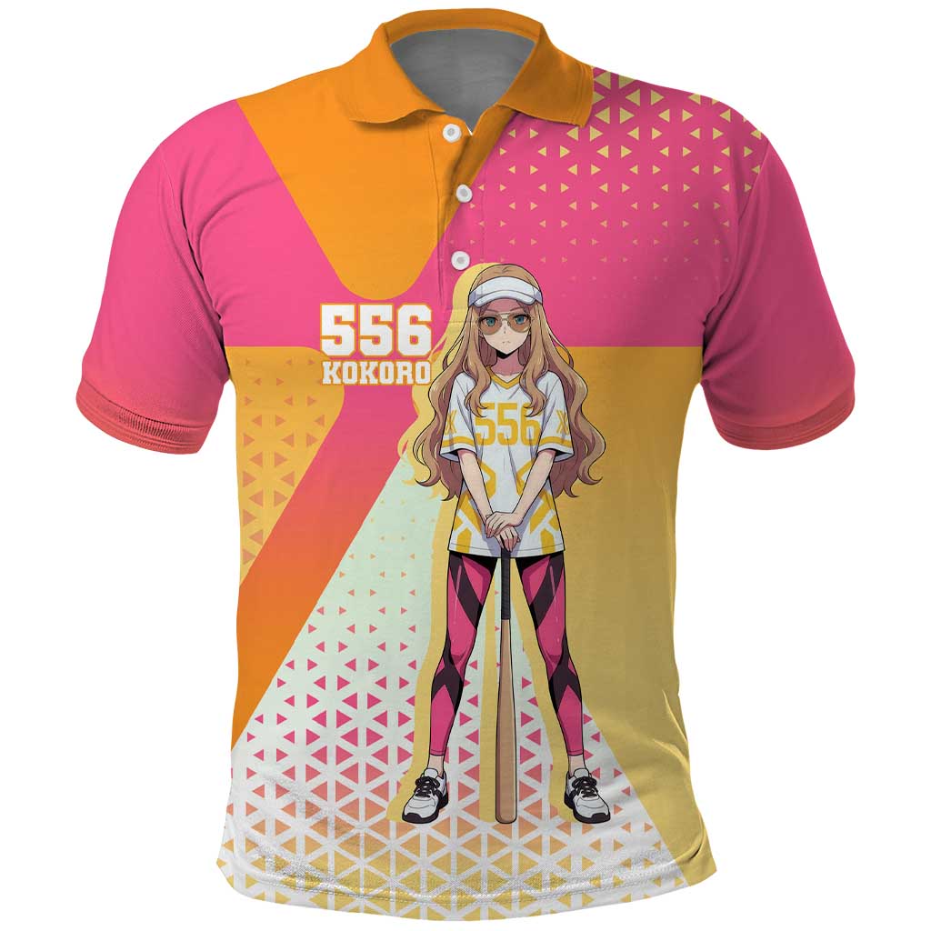 Kokoro Polo Shirt Sunset Gradient Baseball Anime Style